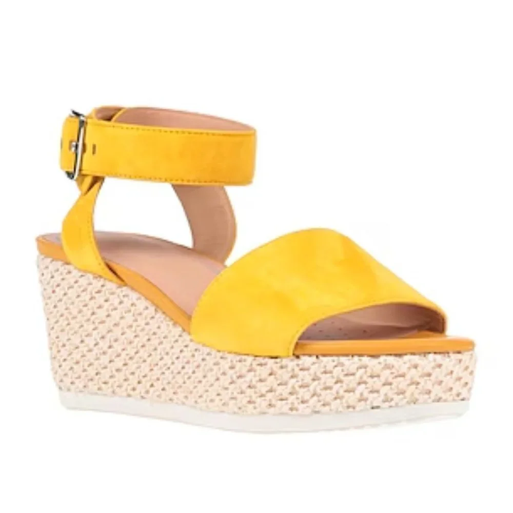 Geox Women's D Lipari a Sandals Yellow Suede Wedge Espadrilles Size: 10 NIB